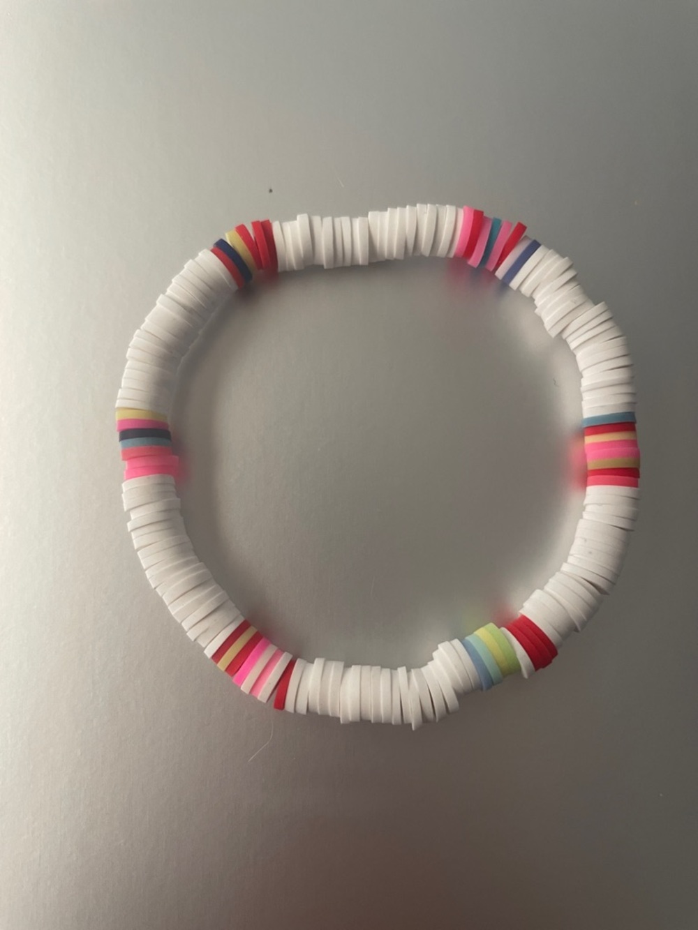 White Multi-Color Accent Beaded Stretch Bracelet